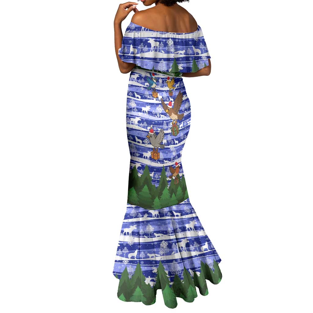 Gambia Christmas Mermaid Dress Santa Birds Gift Boxes Forest Scene and Snowflake - African Pride