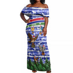 Gambia Christmas Off Shoulder Maxi Dress Santa Birds Gift Boxes Forest Scene and Snowflake - African Pride