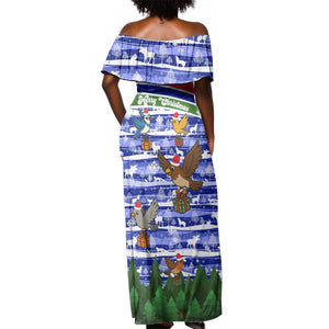 Gambia Christmas Off Shoulder Maxi Dress Santa Birds Gift Boxes Forest Scene and Snowflake - African Pride