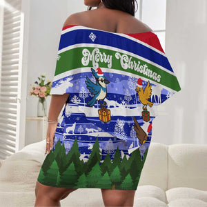 Gambia Christmas Off Shoulder Short Dress Santa Birds Gift Boxes Forest Scene and Snowflake - African Pride