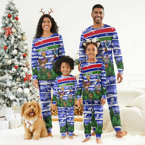 Gambia Christmas Pajama Set Santa Birds Gift Boxes Forest Scene and Snowflake - African Pride
