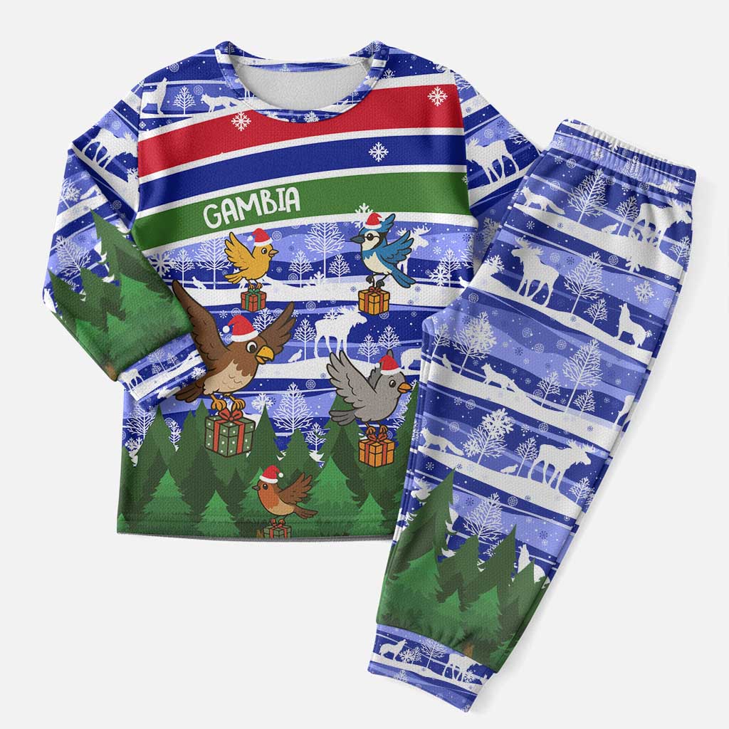 Gambia Christmas Pajama Set Santa Birds Gift Boxes Forest Scene and Snowflake - African Pride