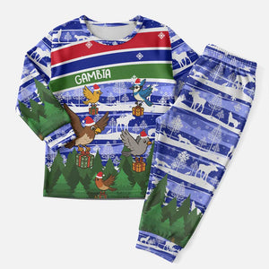 Gambia Christmas Pajama Set Santa Birds Gift Boxes Forest Scene and Snowflake - African Pride