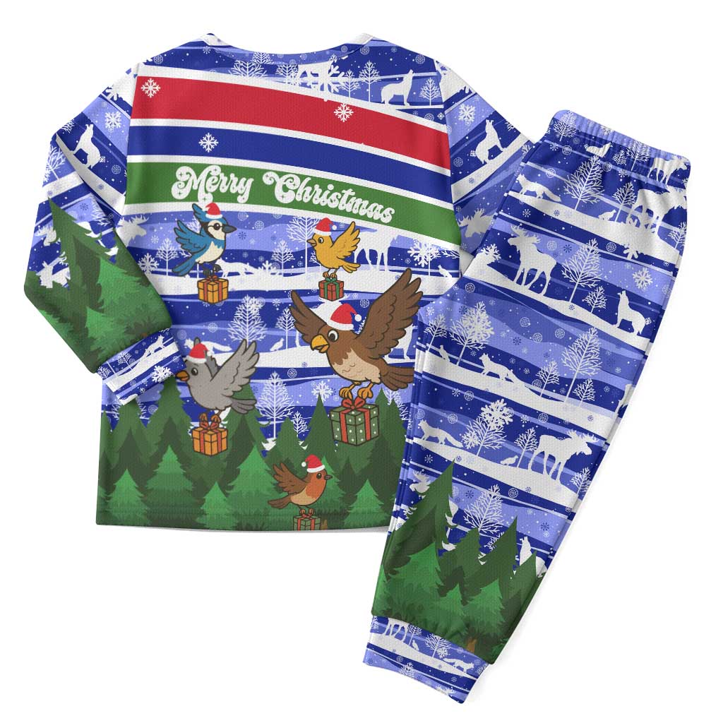 Gambia Christmas Pajama Set Santa Birds Gift Boxes Forest Scene and Snowflake - African Pride