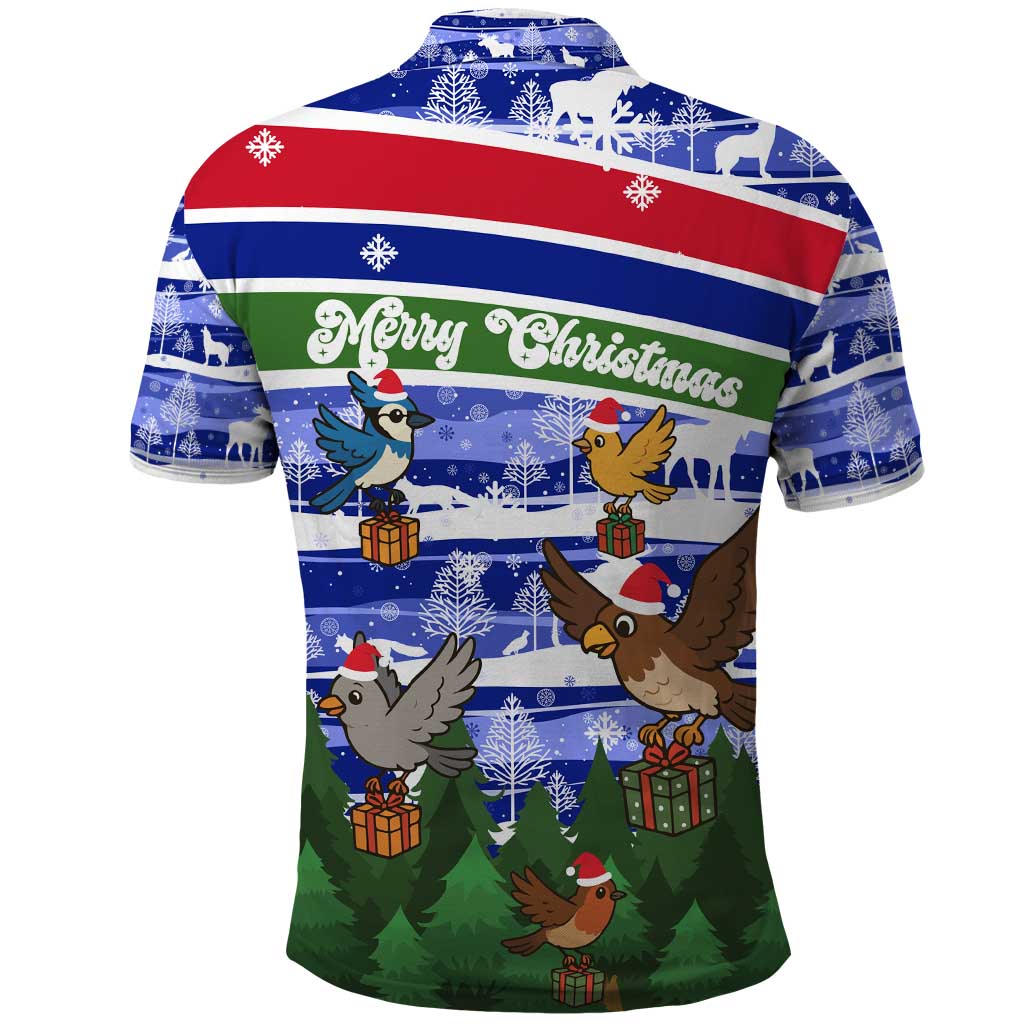 Gambia Christmas Polo Shirt Santa Birds Gift Boxes Forest Scene and Snowflake - African Pride