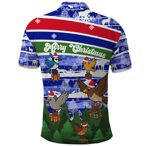Gambia Christmas Polo Shirt Santa Birds Gift Boxes Forest Scene and Snowflake - African Pride