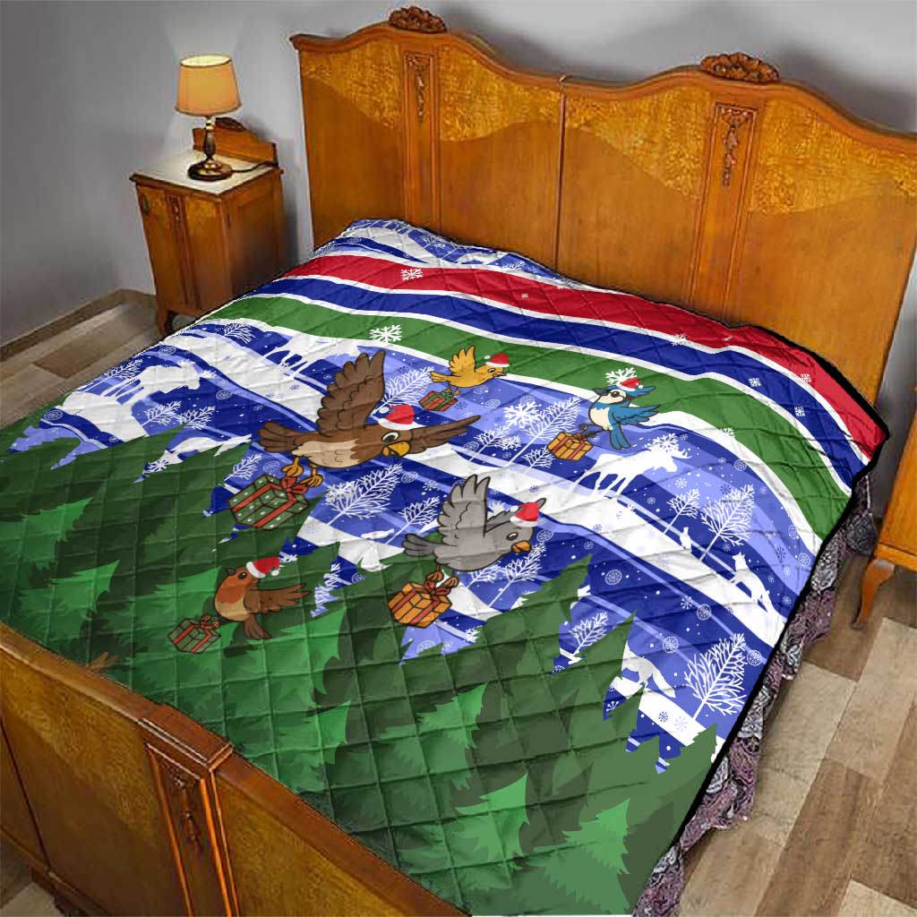 Gambia Christmas Quilt Santa Birds Gift Boxes Forest Scene and Snowflake - African Pride