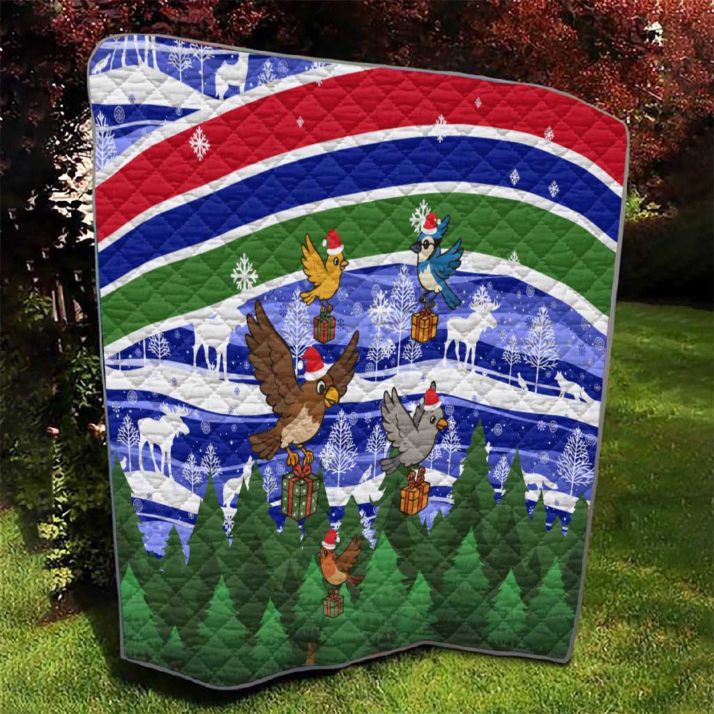 Gambia Christmas Quilt Santa Birds Gift Boxes Forest Scene and Snowflake - African Pride