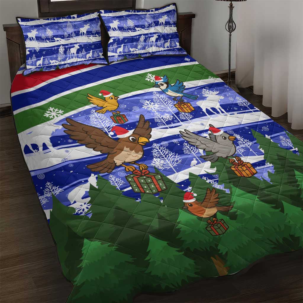 Gambia Christmas Quilt Bed Set Santa Birds Gift Boxes Forest Scene and Snowflake - African Pride