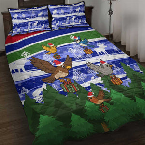 Gambia Christmas Quilt Bed Set Santa Birds Gift Boxes Forest Scene and Snowflake - African Pride