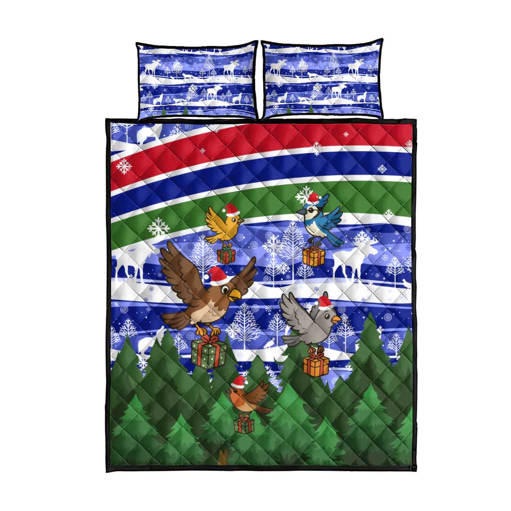 Gambia Christmas Quilt Bed Set Santa Birds Gift Boxes Forest Scene and Snowflake - African Pride
