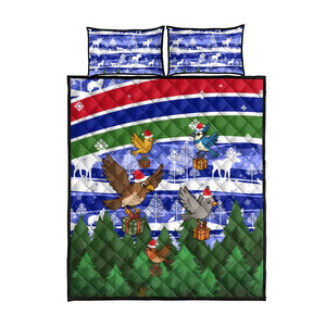 Gambia Christmas Quilt Bed Set Santa Birds Gift Boxes Forest Scene and Snowflake - African Pride