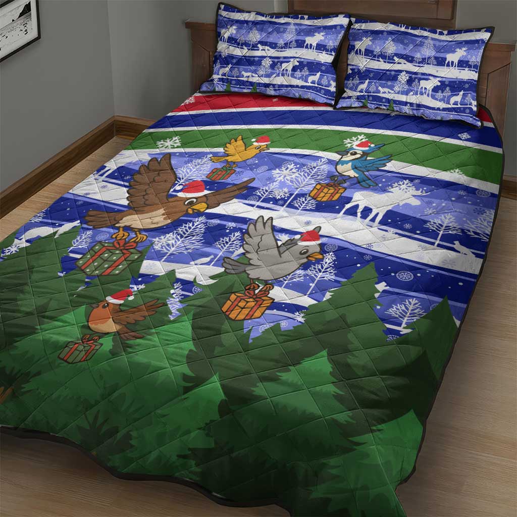 Gambia Christmas Quilt Bed Set Santa Birds Gift Boxes Forest Scene and Snowflake - African Pride