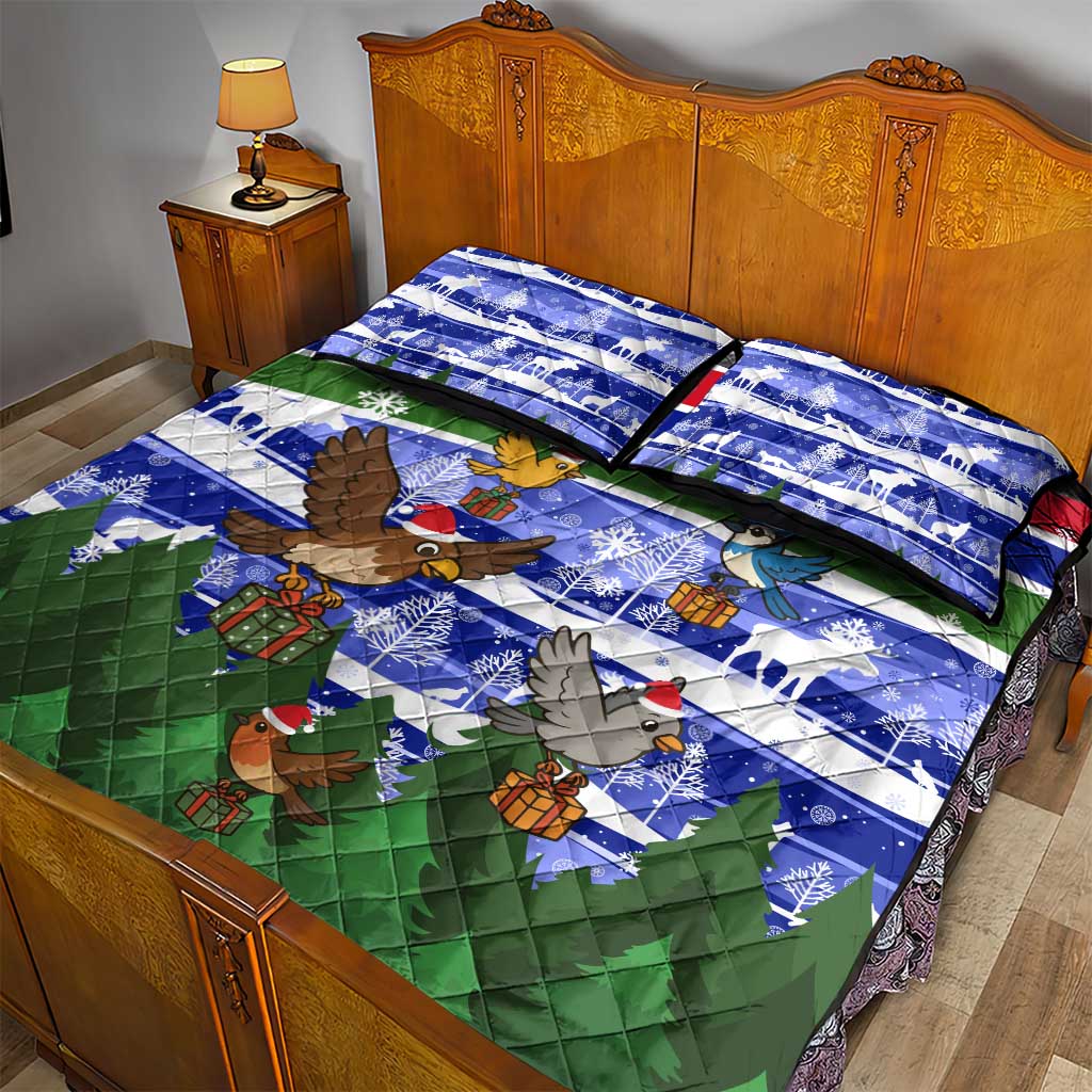 Gambia Christmas Quilt Bed Set Santa Birds Gift Boxes Forest Scene and Snowflake - African Pride