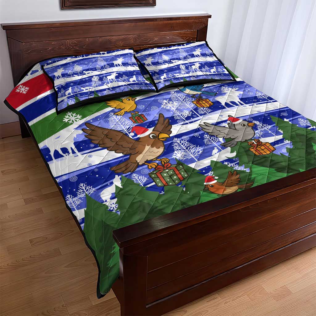 Gambia Christmas Quilt Bed Set Santa Birds Gift Boxes Forest Scene and Snowflake - African Pride