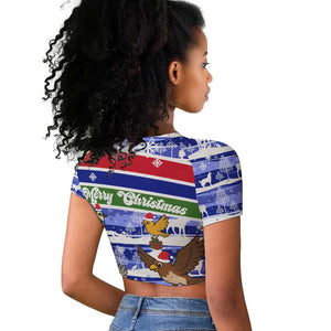 Gambia Christmas Raglan Cropped T shirt Santa Birds Gift Boxes Forest Scene and Snowflake - African Pride