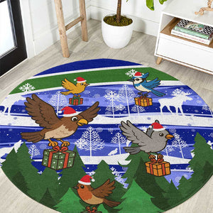 Gambia Christmas Round Carpet Santa Birds Gift Boxes Forest Scene and Snowflake - African Pride