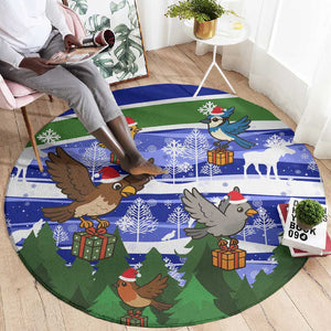 Gambia Christmas Round Carpet Santa Birds Gift Boxes Forest Scene and Snowflake - African Pride