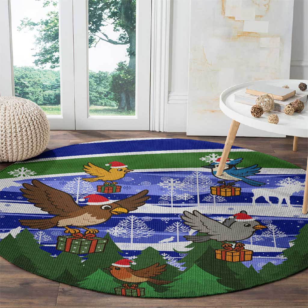 Gambia Christmas Round Carpet Santa Birds Gift Boxes Forest Scene and Snowflake - African Pride