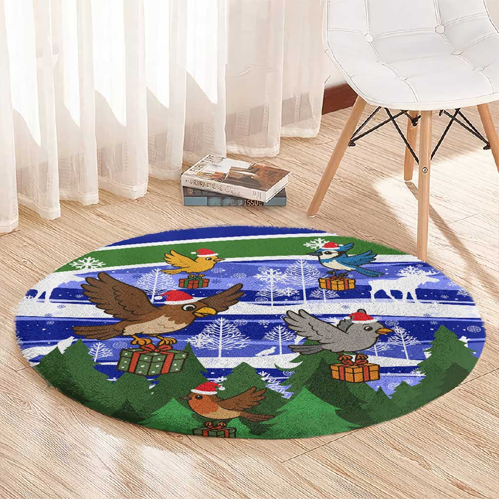 Gambia Christmas Round Carpet Santa Birds Gift Boxes Forest Scene and Snowflake - African Pride