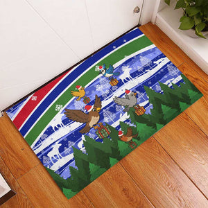 Gambia Christmas Rubber Doormat Santa Birds Gift Boxes Forest Scene and Snowflake - African Pride