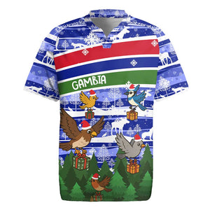 Gambia Christmas Rugby Jersey Santa Birds Gift Boxes Forest Scene and Snowflake - African Pride
