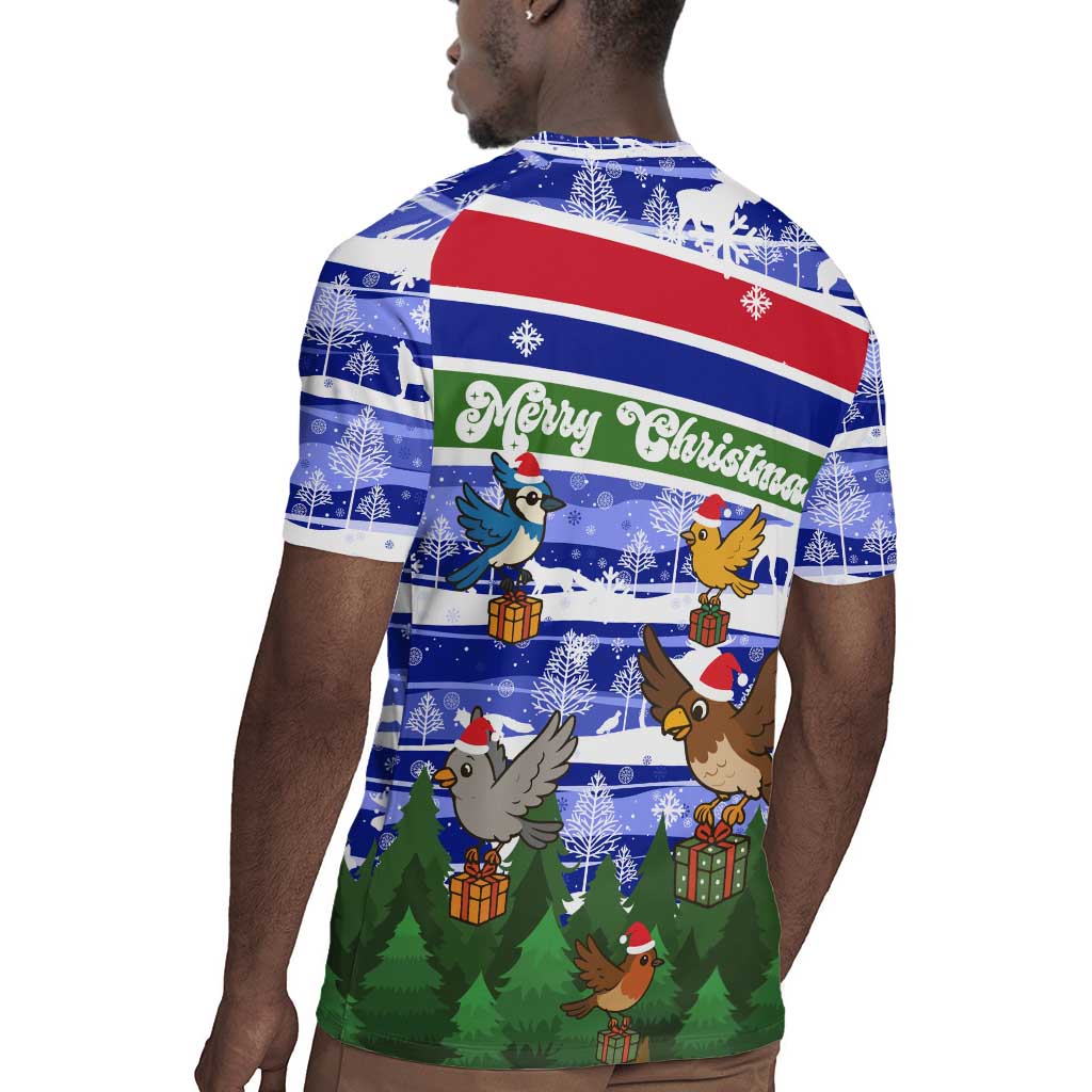 Gambia Christmas Rugby Jersey Santa Birds Gift Boxes Forest Scene and Snowflake - African Pride