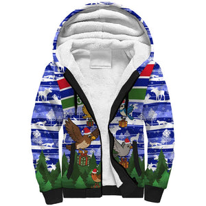 Gambia Christmas Sherpa Hoodie Santa Birds Gift Boxes Forest Scene and Snowflake - African Pride