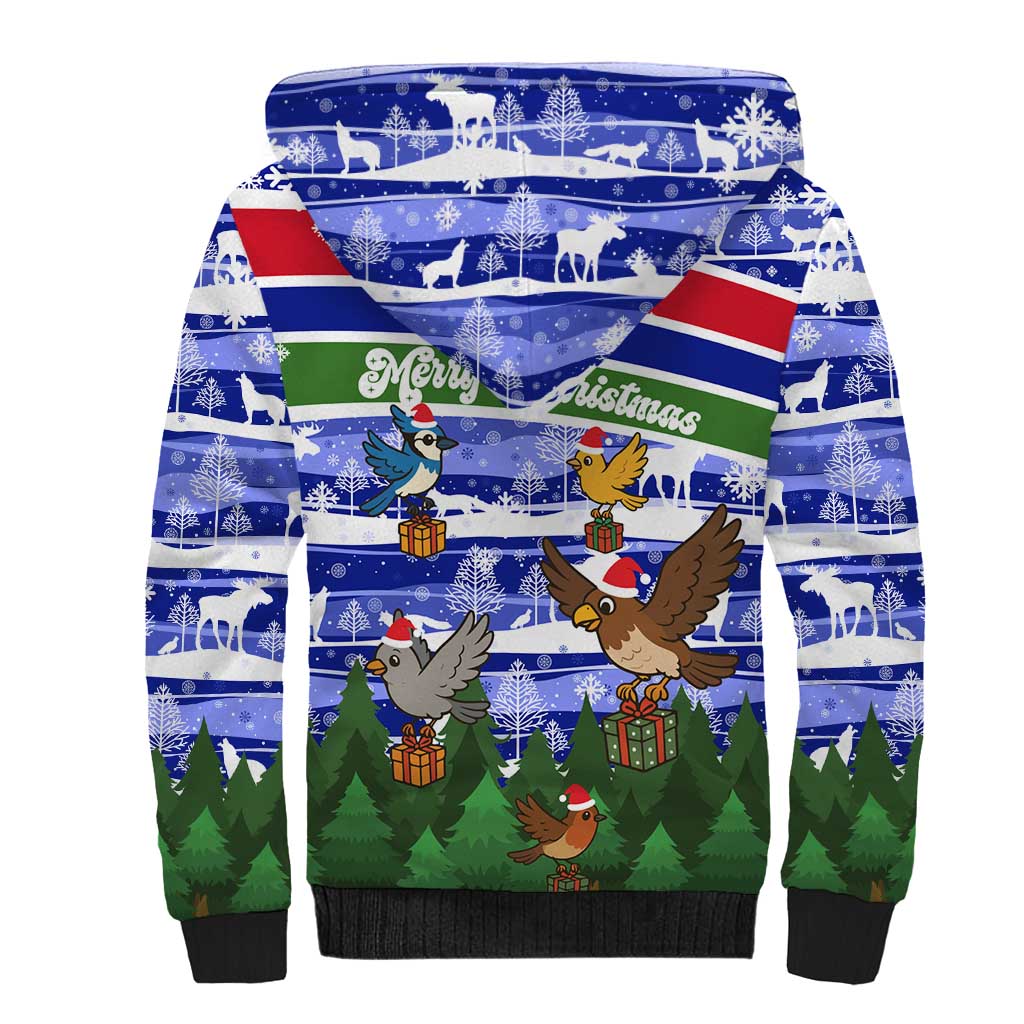Gambia Christmas Sherpa Hoodie Santa Birds Gift Boxes Forest Scene and Snowflake - African Pride