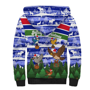 Gambia Christmas Sherpa Hoodie Santa Birds Gift Boxes Forest Scene and Snowflake - African Pride