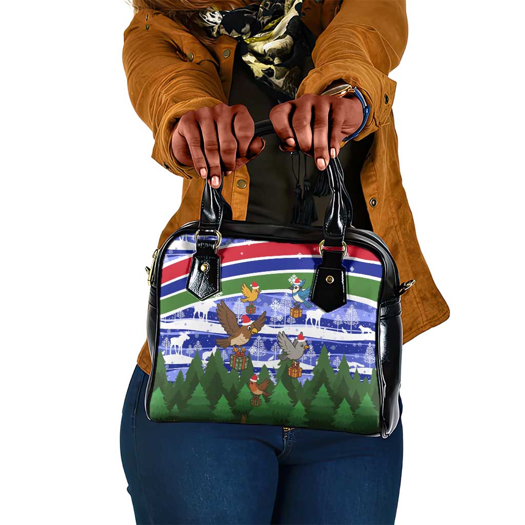 Gambia Christmas Shoulder Handbag Santa Birds Gift Boxes Forest Scene and Snowflake - African Pride
