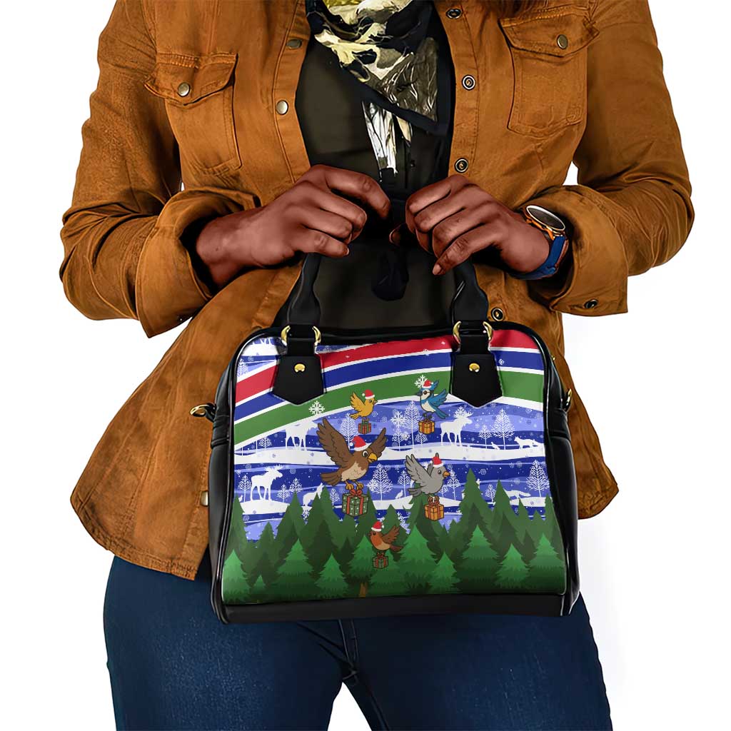 Gambia Christmas Shoulder Handbag Santa Birds Gift Boxes Forest Scene and Snowflake - African Pride