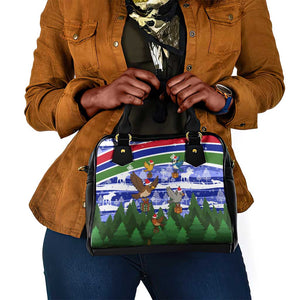 Gambia Christmas Shoulder Handbag Santa Birds Gift Boxes Forest Scene and Snowflake - African Pride