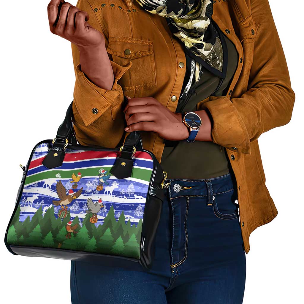 Gambia Christmas Shoulder Handbag Santa Birds Gift Boxes Forest Scene and Snowflake - African Pride