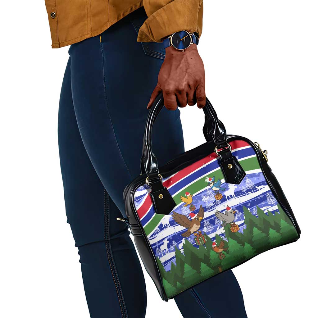 Gambia Christmas Shoulder Handbag Santa Birds Gift Boxes Forest Scene and Snowflake - African Pride