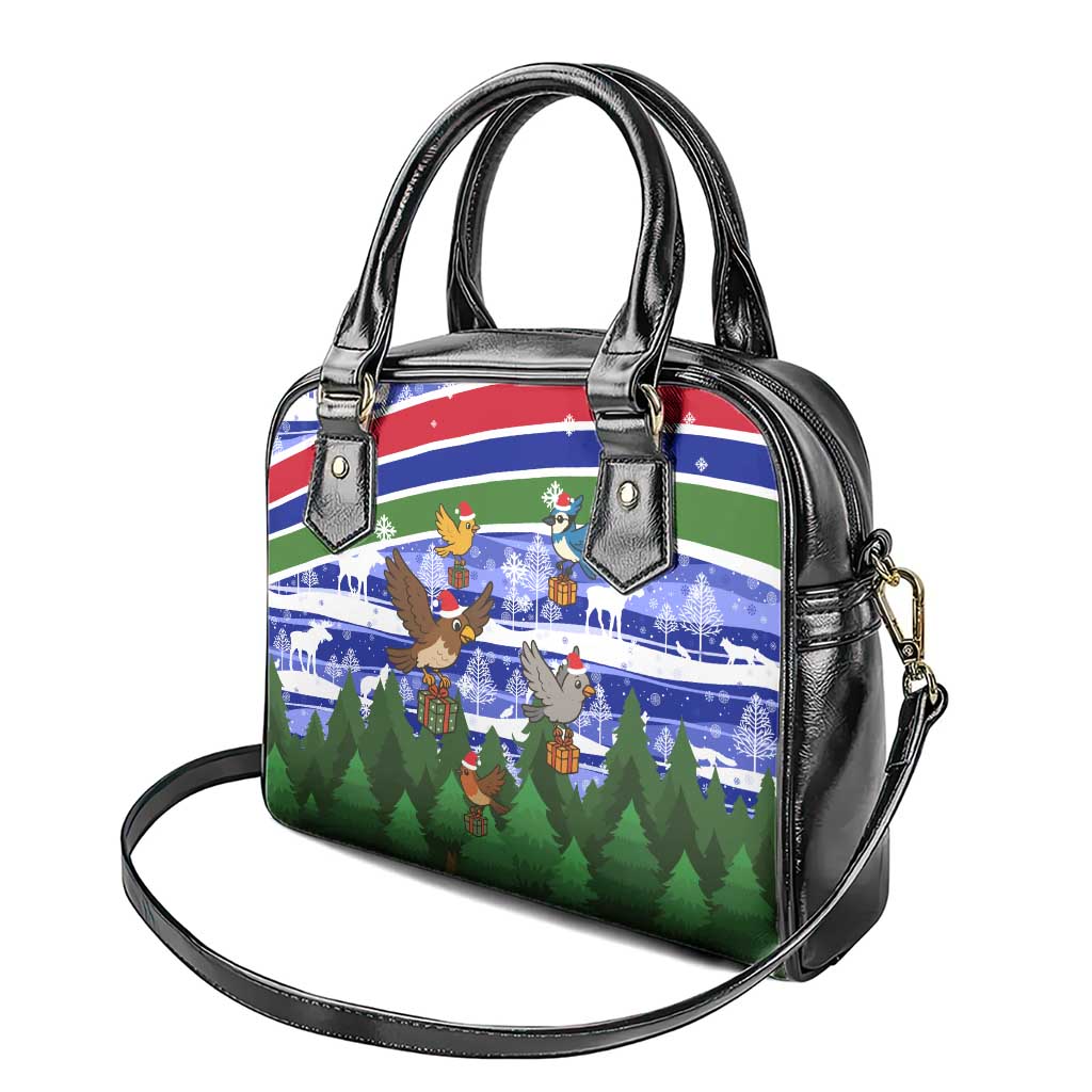 Gambia Christmas Shoulder Handbag Santa Birds Gift Boxes Forest Scene and Snowflake - African Pride