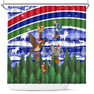 Gambia Christmas Shower Curtain Santa Birds Gift Boxes Forest Scene and Snowflake - African Pride