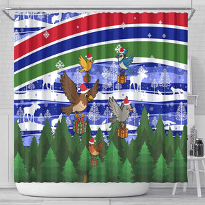 Gambia Christmas Shower Curtain Santa Birds Gift Boxes Forest Scene and Snowflake - African Pride