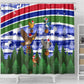 Gambia Christmas Shower Curtain Santa Birds Gift Boxes Forest Scene and Snowflake - African Pride
