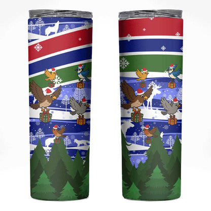 Gambia Christmas Skinny Tumbler Santa Birds Gift Boxes Forest Scene and Snowflake - African Pride