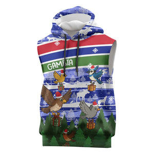 Gambia Christmas Sleeveless Hoodie Santa Birds Gift Boxes Forest Scene and Snowflake - African Pride