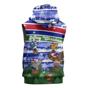 Gambia Christmas Sleeveless Hoodie Santa Birds Gift Boxes Forest Scene and Snowflake - African Pride