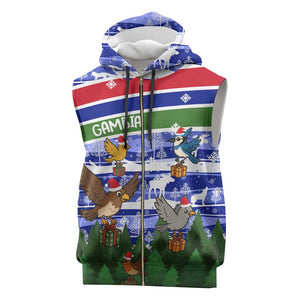 Gambia Christmas Sleeveless Zip Hoodie Santa Birds Gift Boxes Forest Scene and Snowflake - African Pride