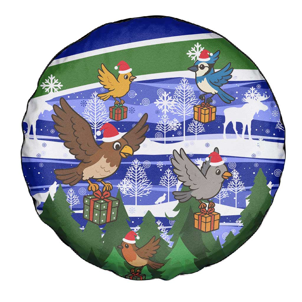 Gambia Christmas Spare Tire Cover Santa Birds Gift Boxes Forest Scene and Snowflake - African Pride