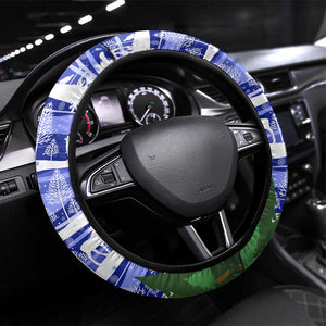 Gambia Christmas Steering Wheel Cover Santa Birds Gift Boxes Forest Scene and Snowflake - African Pride