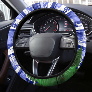 Gambia Christmas Steering Wheel Cover Santa Birds Gift Boxes Forest Scene and Snowflake - African Pride