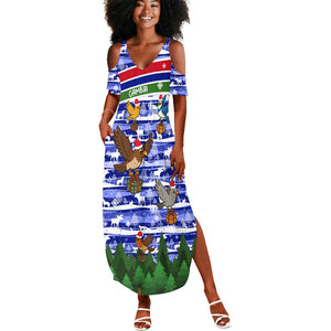 Gambia Christmas Summer Maxi Dress Santa Birds Gift Boxes Forest Scene and Snowflake - African Pride