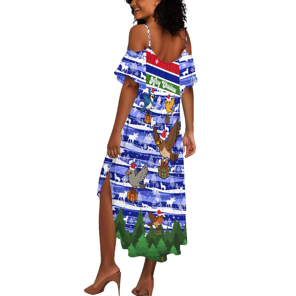 Gambia Christmas Summer Maxi Dress Santa Birds Gift Boxes Forest Scene and Snowflake - African Pride