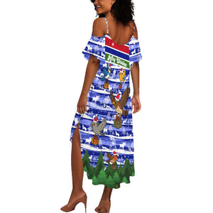 Gambia Christmas Summer Maxi Dress Santa Birds Gift Boxes Forest Scene and Snowflake - African Pride