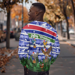 Gambia Christmas Sweatshirt Santa Birds Gift Boxes Forest Scene and Snowflake - African Pride